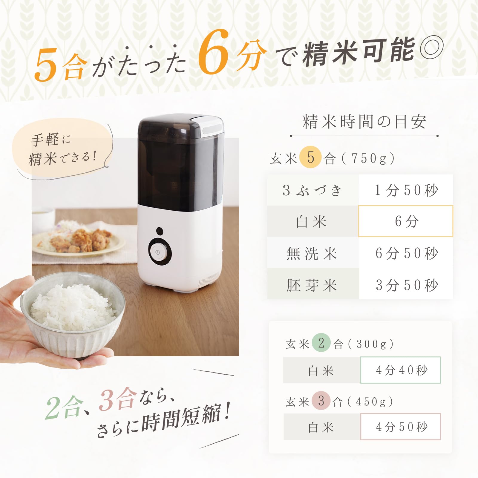 Amazon | 【5合対応 1年保証付き】atRise 精米機 5合 コンパクト省